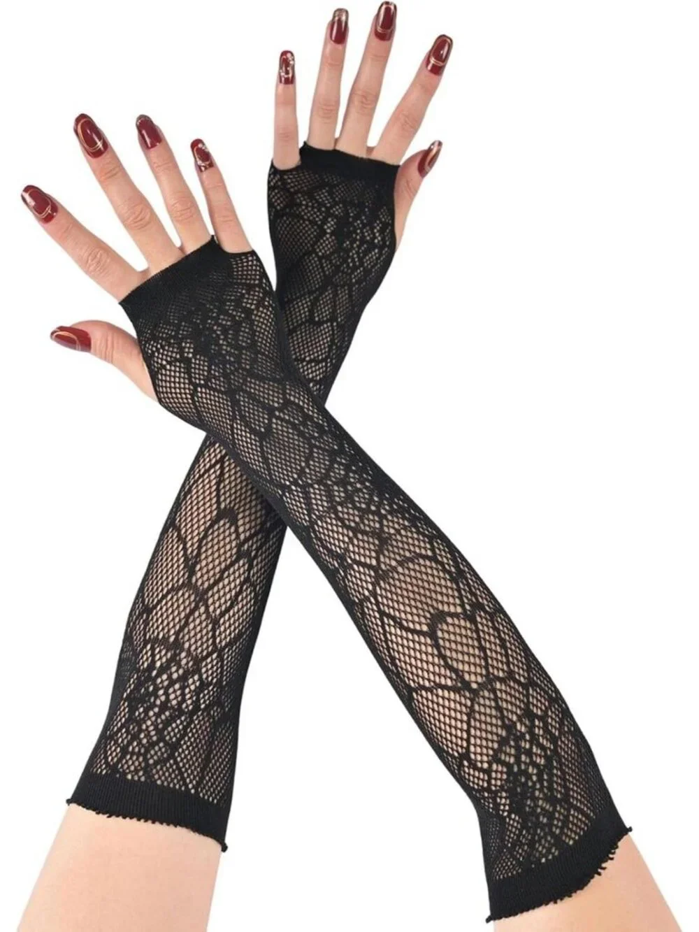 Women's Black Long Spider Web Fishnet Fingerless Gothic Cosplay Gloves
